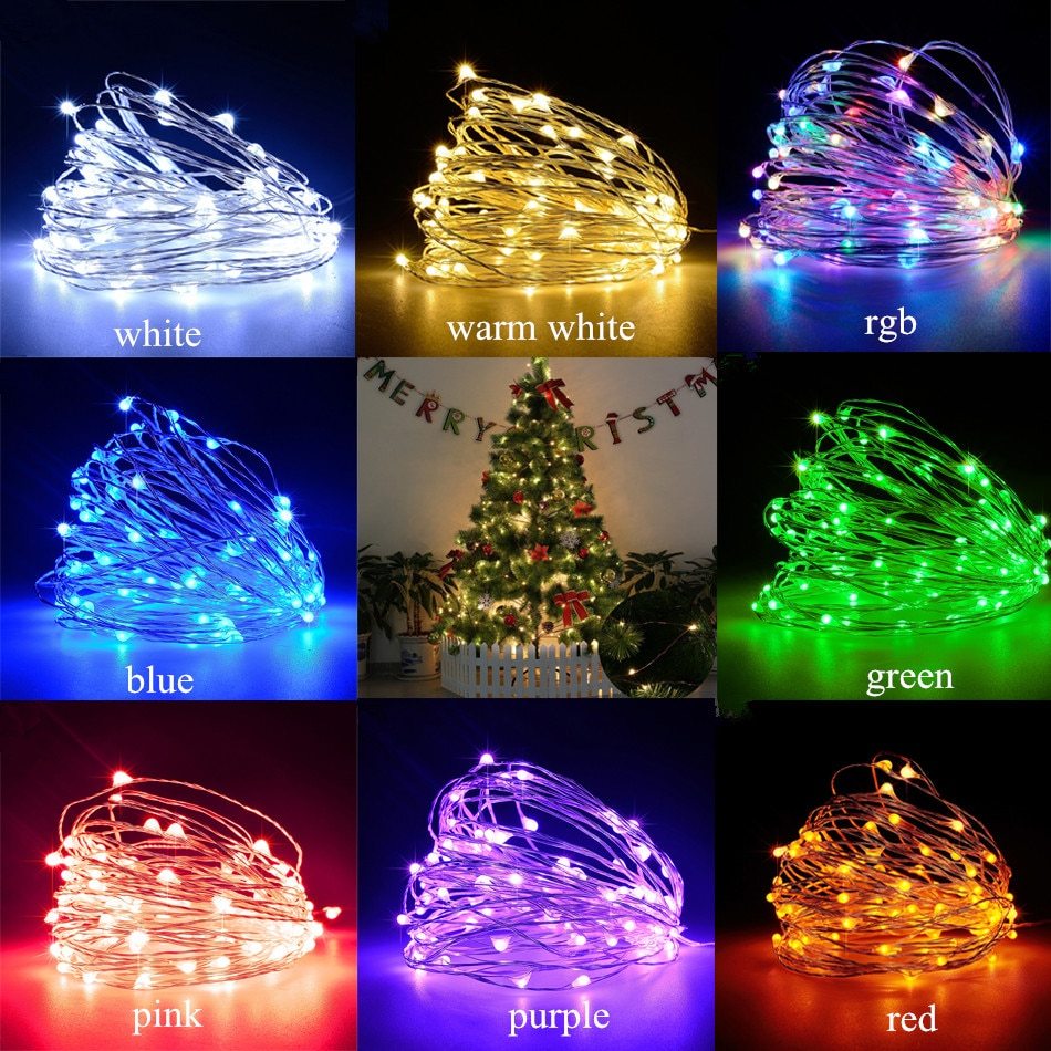 Guirlande lumineuse de Noël à LED pour extérieur, alimentée par USB, 2 m, 5 m, 10 m, fil de cuivre, décoration de fête de mariage, guirlande lumineuse