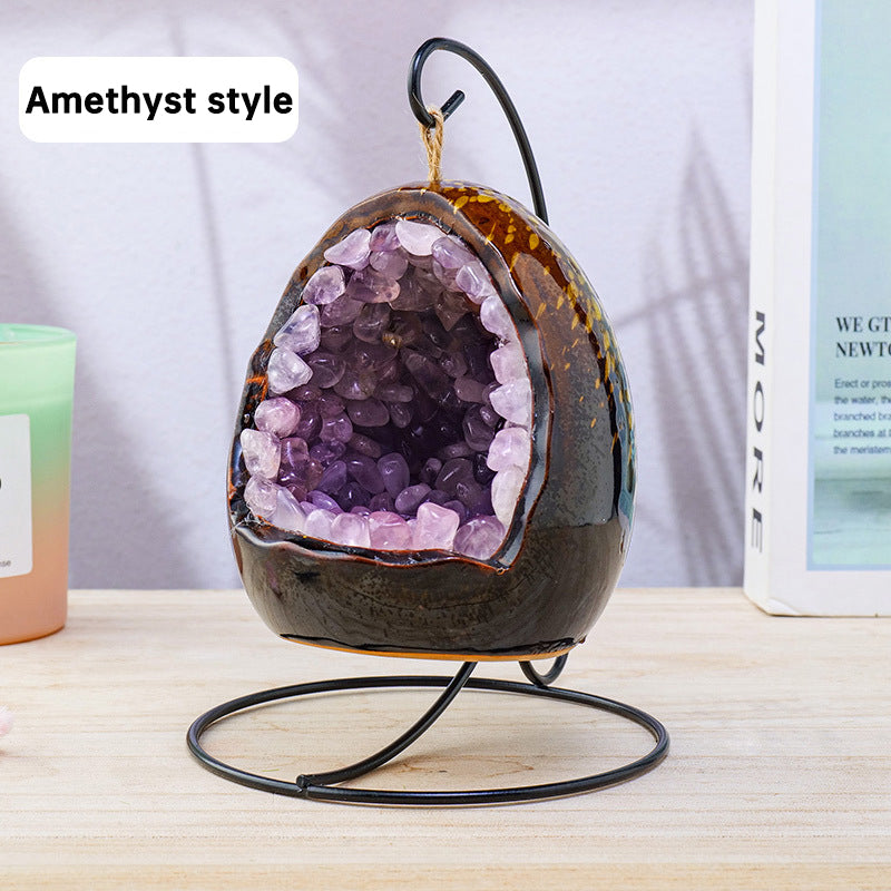 Natural Amethyst Cave Dinosaur Egg Night Light Amethyst Cornucopia Amethyst Tooth Led Lamp Household Lighting