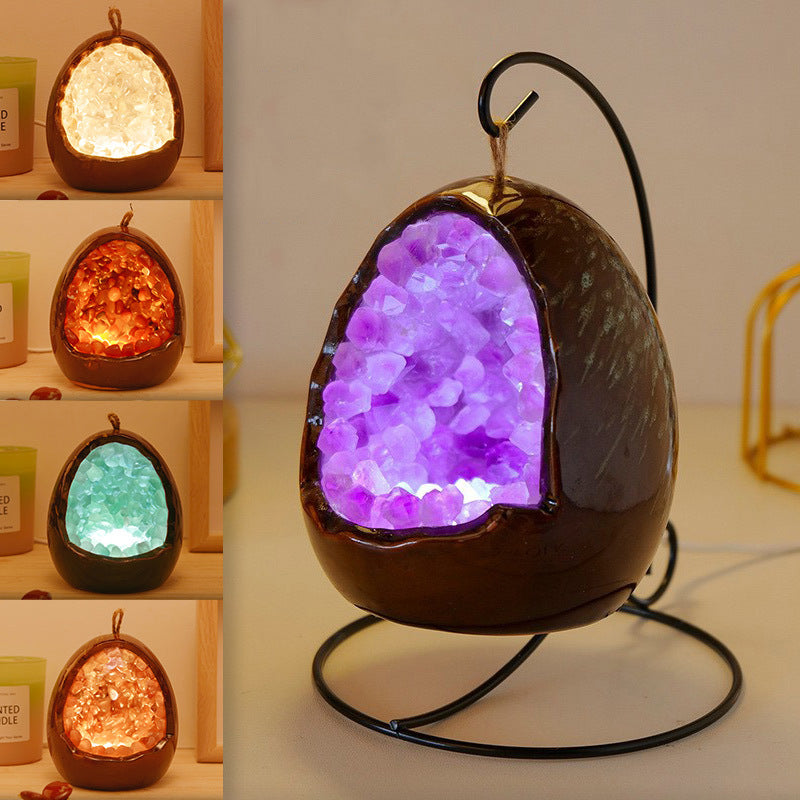 Natural Amethyst Cave Dinosaur Egg Night Light Amethyst Cornucopia Amethyst Tooth Led Lamp Household Lighting