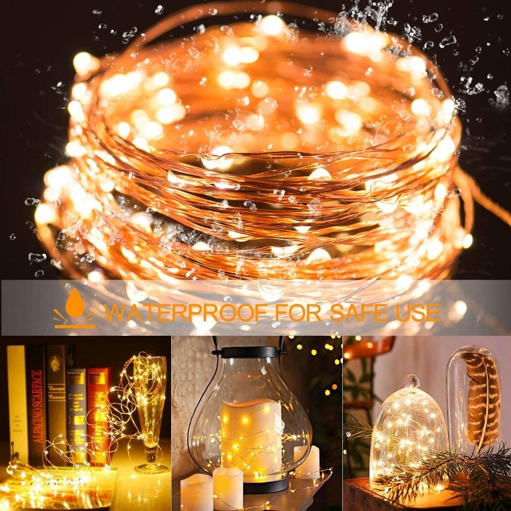 Guirlande lumineuse de Noël à LED pour extérieur, alimentée par USB, 2 m, 5 m, 10 m, fil de cuivre, décoration de fête de mariage, guirlande lumineuse