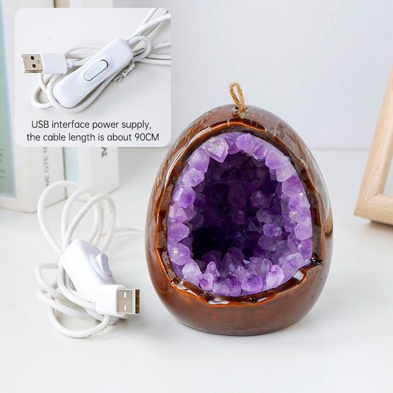 Natural Amethyst Cave Dinosaur Egg Night Light Amethyst Cornucopia Amethyst Tooth Led Lamp Household Lighting