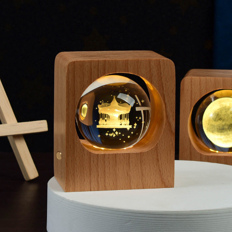 DIY Wooden Night Light 3D Crystal Ball