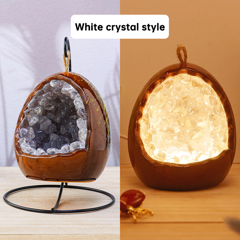 Natural Amethyst Cave Dinosaur Egg Night Light Amethyst Cornucopia Amethyst Tooth Led Lamp Household Lighting