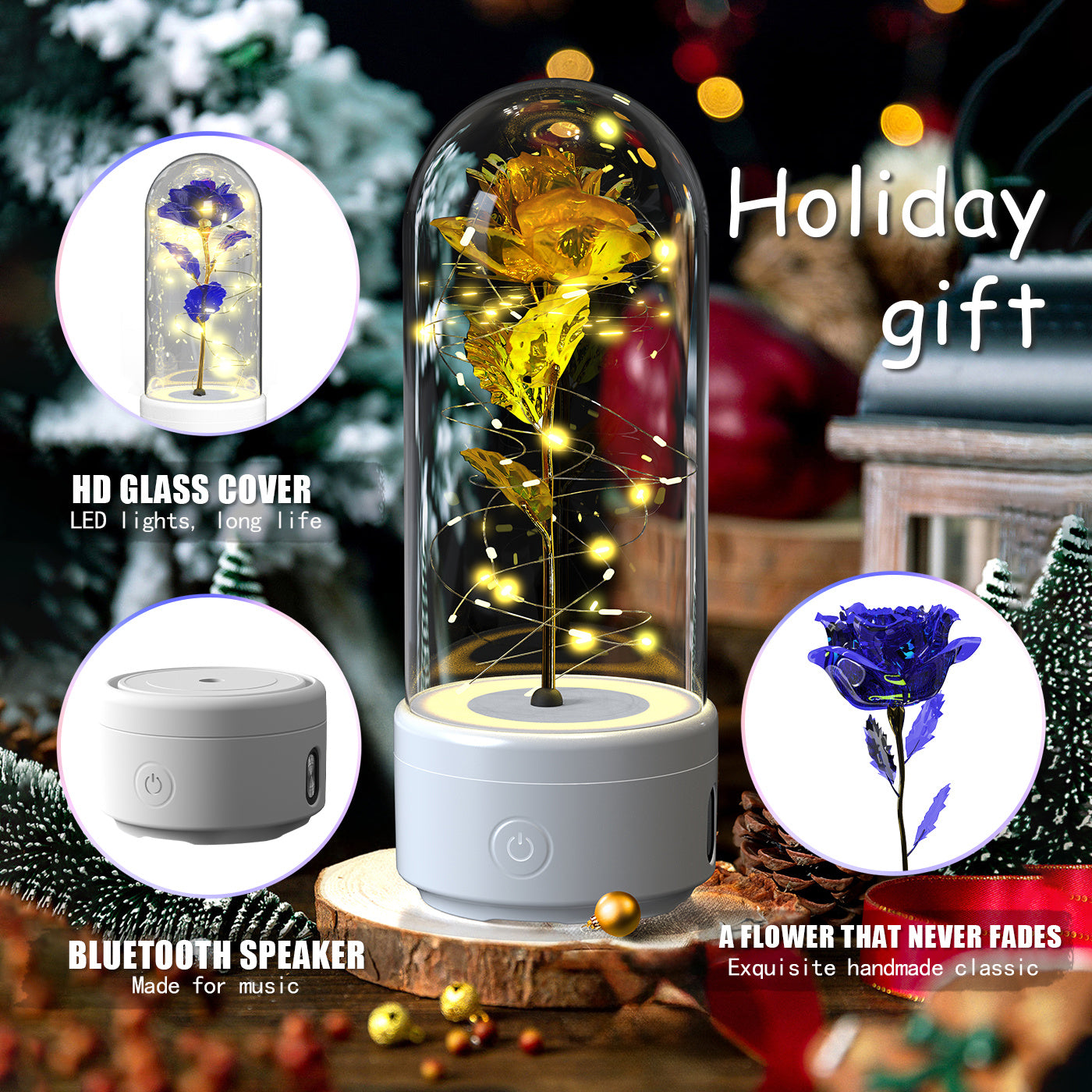 Hot Sale - Everlasting Rose LED Night Light Bluetooth Speaker